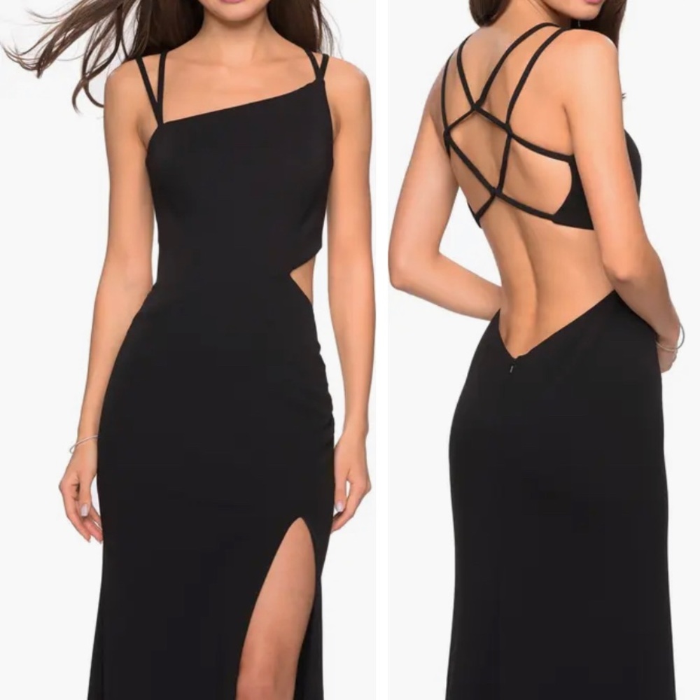 La Femme High Slit Strappy Back Gown